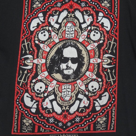 THE BIG LEBOWSKI RUG PATTERN BOWLING PIN TEE BLACK MEDIUM T-SHIRT L198 - Picture 1 of 8